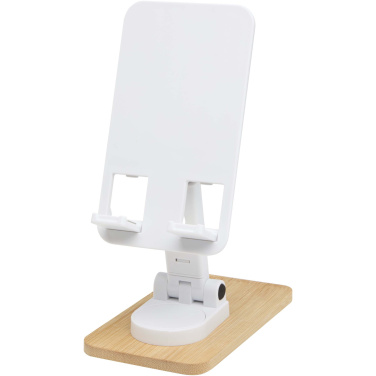 Logotrade promotional merchandise image of: Alfirk recycled plastic foldeable desk phone stand with bamboo details